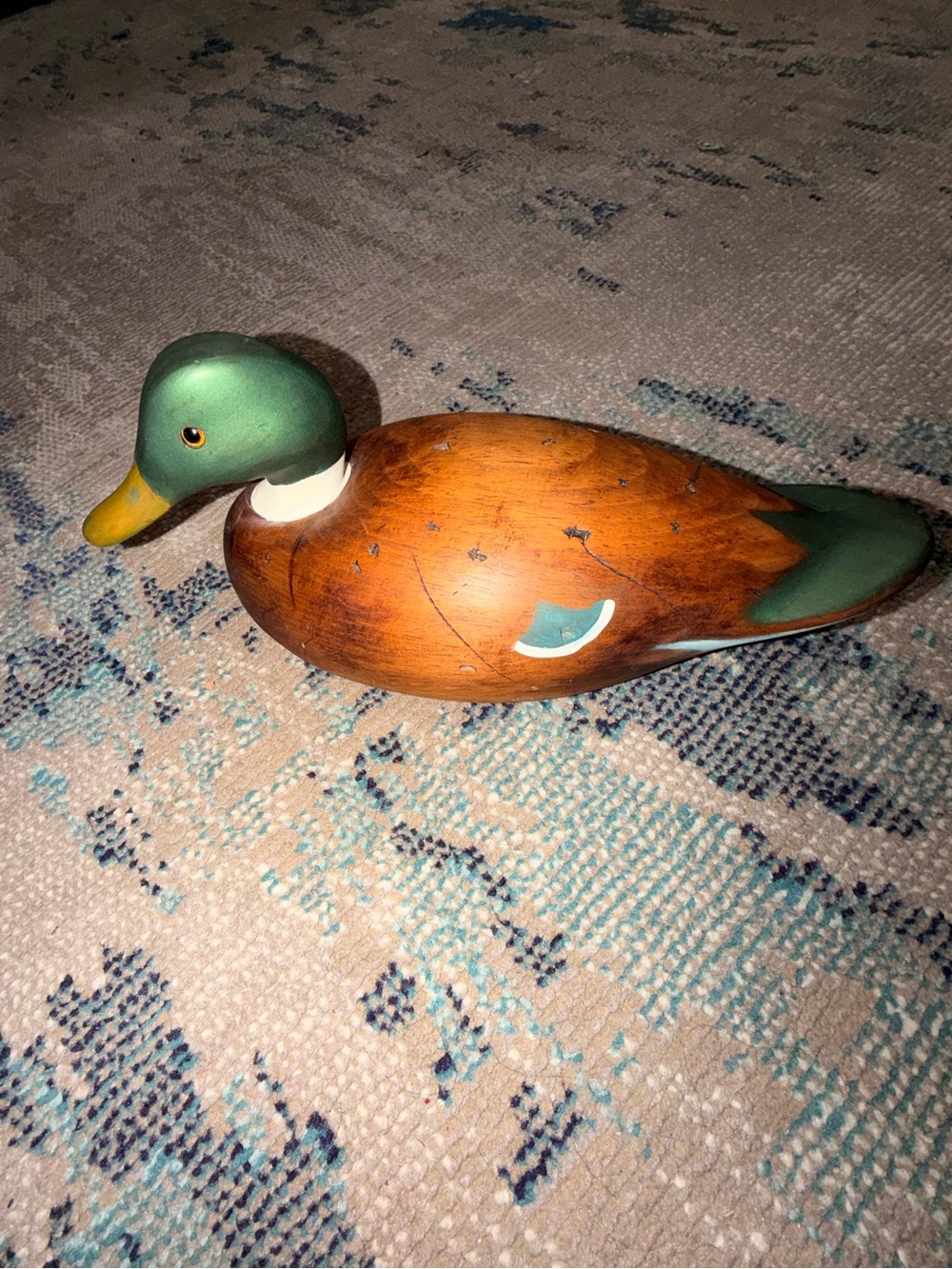 Hand-Painted Wooden Mallard Duck Figurine - Green & Brown